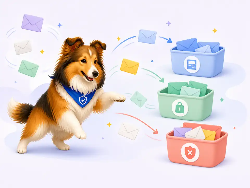 SheltieMail grouping recurring emails into calmer inbox bundles
